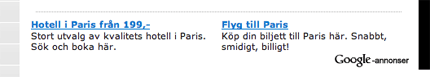 Exempel på en AdSense-enhet (på översiktssidan för Paris)